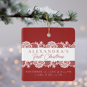 Ornement En Céramique Première photo de Noël de l'élégant bébé en dentel