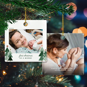 Ornement En Céramique Première photo de Noël de maman Arbres rustiques