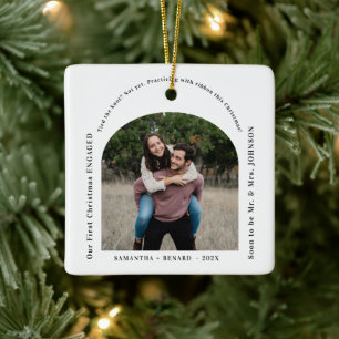 Ornement En Céramique Première photo de Noël des fiancés