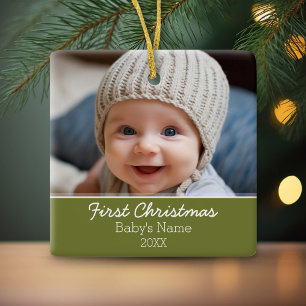 Ornement En Céramique Première photo de Noël du bébé - à face uniqu