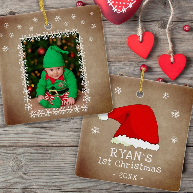 Ornement En Céramique Première photo de Noël du Père Noël (Créateur téléchargé)