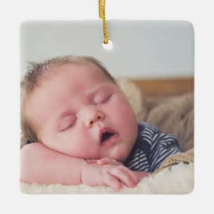 Ornement En Céramique Première photo de nouveau-né de Noël du bébé