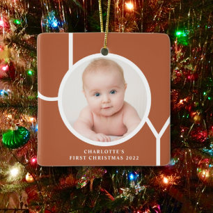 Ornement En Céramique Première photo en terre cuite de Noël du bébé