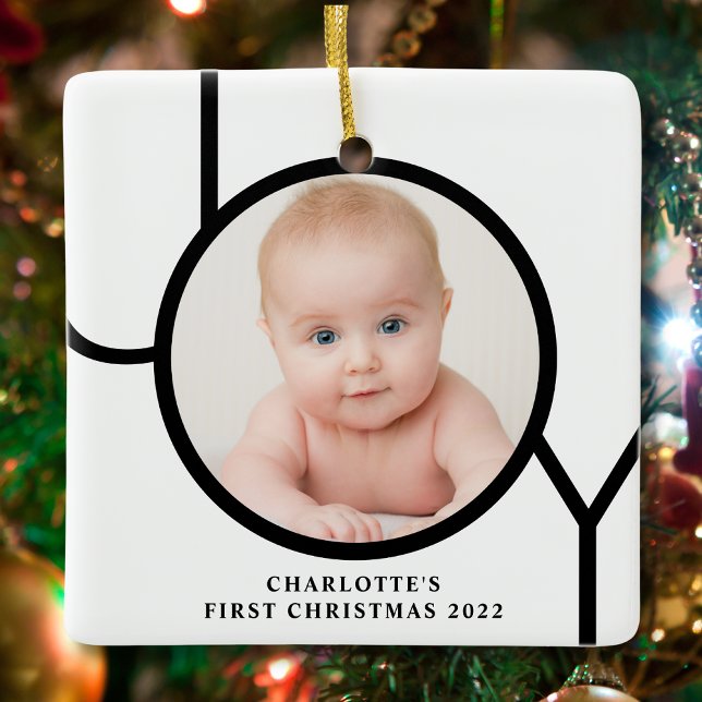 Ornement En Céramique Première photo personnalisée de Noël du bébé (Créateur téléchargé)