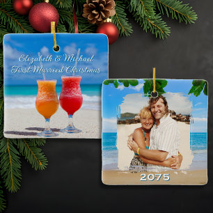 Ornement En Céramique Premiers Noël de mariage Cocktails de plage