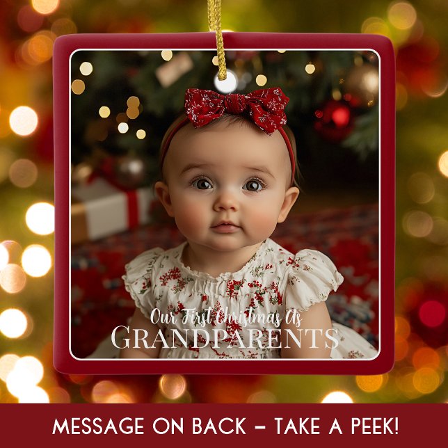 Ornement En Céramique Premiers Noël des grands-parents Petit-enfant Nouv (Grandparents First Christmas Grandchild Newborn Red Ceramic Ornament)