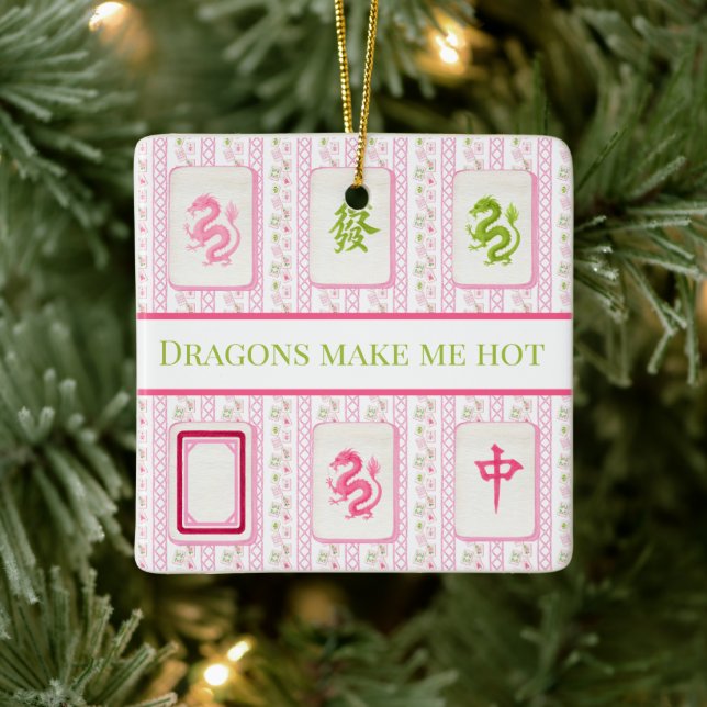 Ornement En Céramique Preppy Mahjong Dragons Make Me Hot Funny (Arbre)