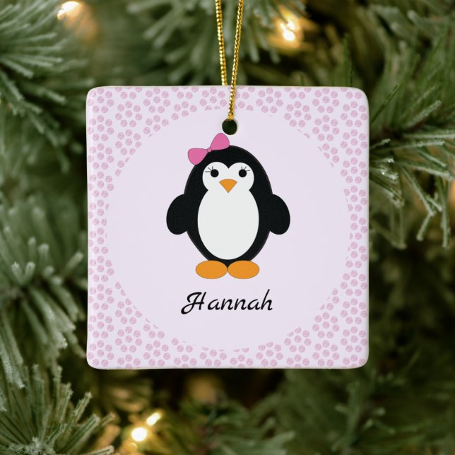 Ornement En Céramique Pretty Penguin with Floral Background (Arbre)