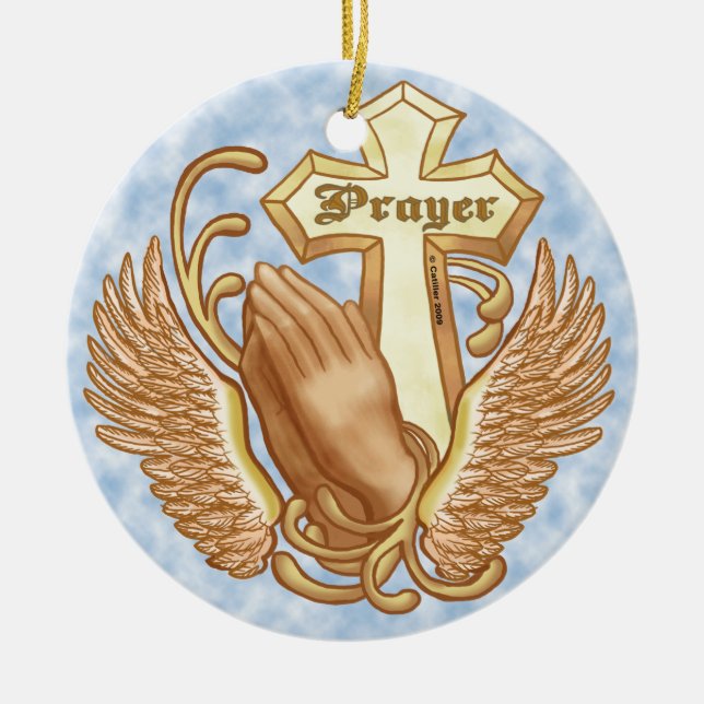 Ornement En Céramique Priez toujours Croix chrétienne (Devant)