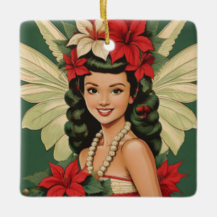 Ornement En Céramique Princesse de Noël Tropical Rétro 50s