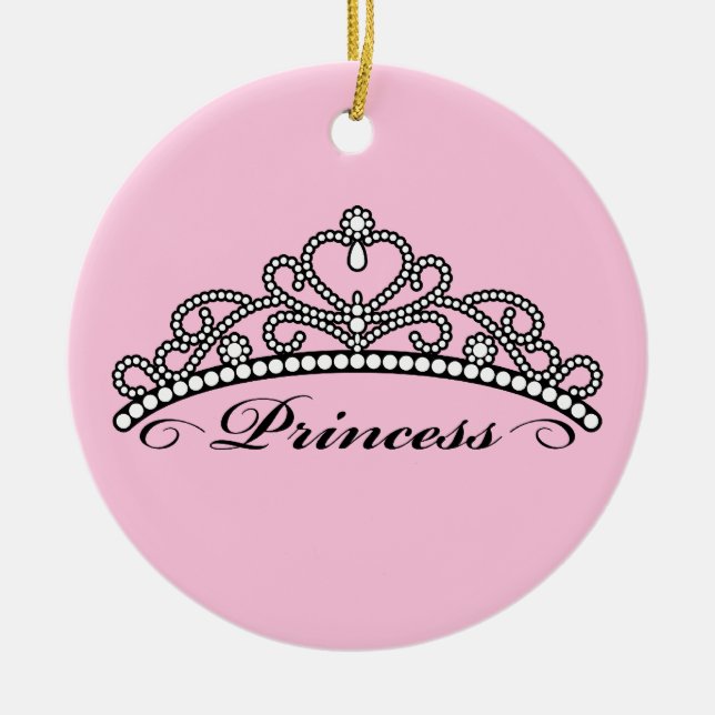 Ornement En Céramique Princesse Tiara Ornament (arrière - plan rose) (Devant)