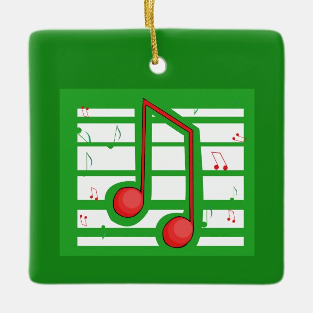 Ornement En Céramique Professeur de Musique Noël, Notes sur Vert (Devant)