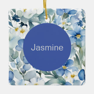 Ornement En Céramique Professionnel Moderne Minimaliste Blue Floral Nom