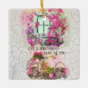 Ornement En Céramique Profitez De La Promenade Vélo Aquarelle Avec Fle