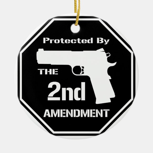 Ornement En Céramique Protégé par le deuxième amendement .png (noir) (Devant)