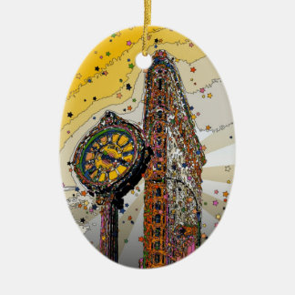 Ornement En Céramique Psychedelic NYC : bâtiment Flatiron et horloge #2A