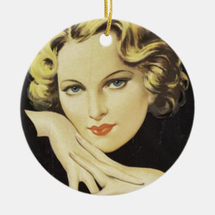 Ornement En Céramique Publicité vintage Crème à la main Femme Cheveux bl