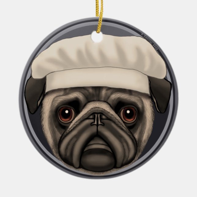 Ornement En Céramique Pug Chef (Devant)