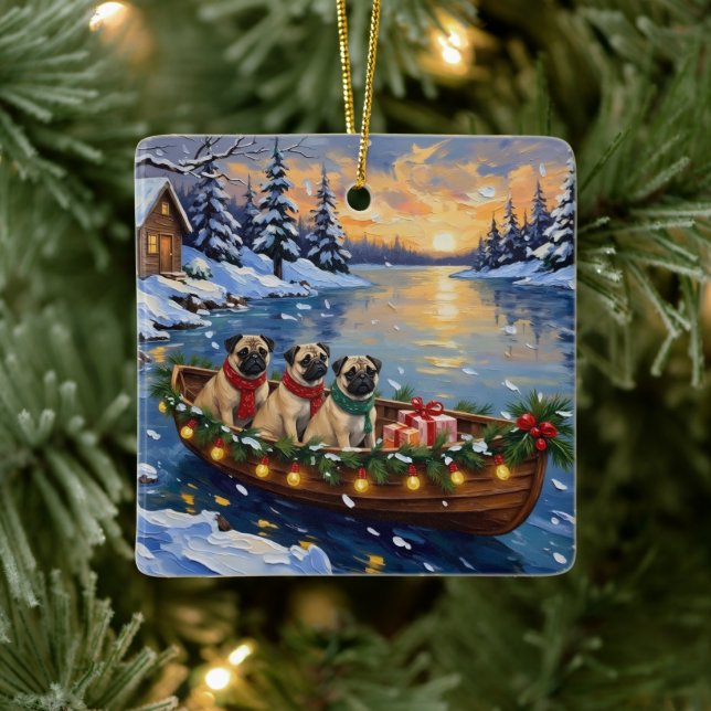 Ornement En Céramique Pug Christmas Boat Holiday (Arbre)