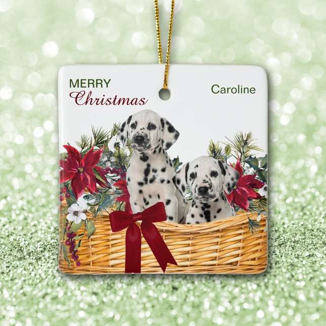 Ornement En Céramique Puppies de Dalmatie Poinsettia Panier de Noël (Créateur téléchargé)