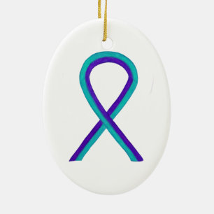 Ornement En Céramique Purple and Teal Awareness Ribbon Art Ornaments