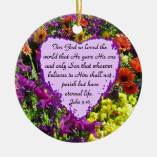 ORNEMENT EN CÉRAMIQUE PURPLE FLEUR SAUVAGE JOHN 3:16