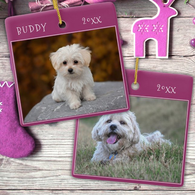 Ornement En Céramique Purple mignon chien animal 2 Photos Noël (Créateur téléchargé)