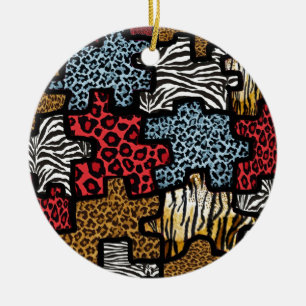 Ornement En Céramique Puzzle Rockabilly Impression Animale RAB