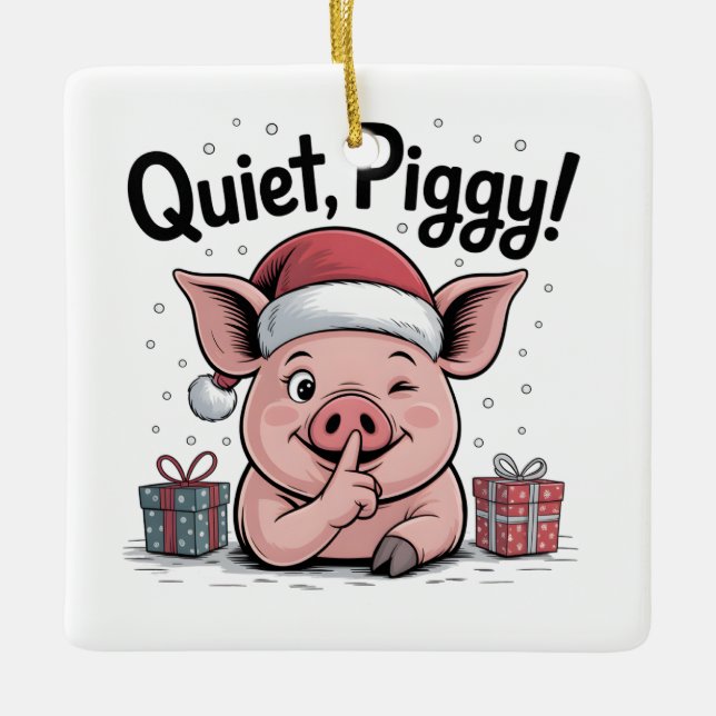 Ornement En Céramique Quiet Piggy Christmas Santa hat Democratic  (Devant)