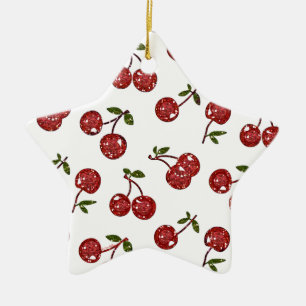 Ornement En Céramique RAB Rockabilly Très Cerises Cerises Sur Fond Blanc