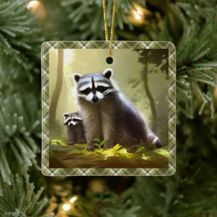 Ornement En Céramique Raccoon Family Wildlife Portrait Personnalisé