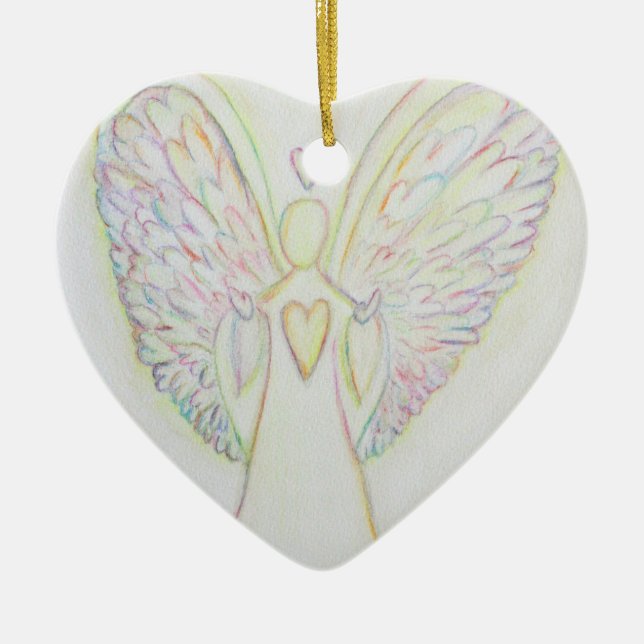 Ornement En Céramique Rainbow Hearts Angel Art Holiday Ornament (Devant)