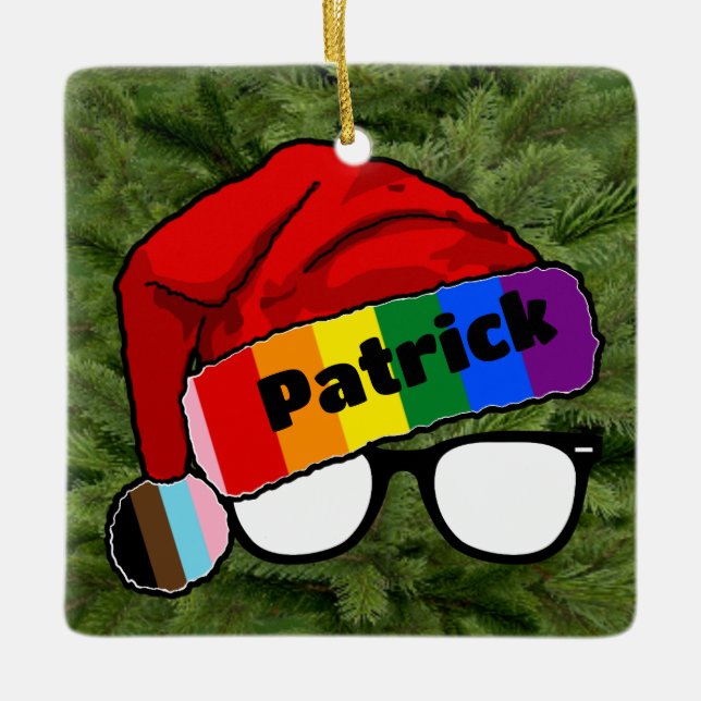 Ornement En Céramique Rainbow Santa Hat avec lunettes (Devant)