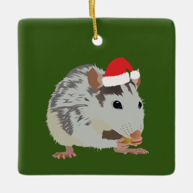 Ornement En Céramique Rat de Noël affamé (Devant)