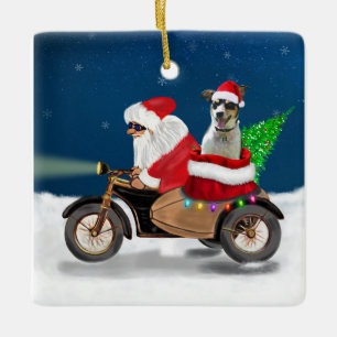 Ornement En Céramique Rat Terrier Chien Noël Père Noël