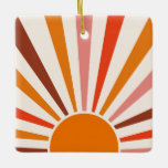 Ornement En Céramique Rayons Soleil Rétro Coucher Soleil Orange Jaune Ro<br><div class="desc">Le design rétro du soleil éclate dans les tons chauds rose,  marron,  orange. Rayons de soleil orange modernes rétro,  soleil matinal géométrique art abstrait.</div>