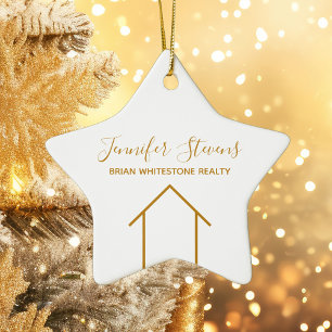 Ornement En Céramique Real Estate Chic Gold White Custom Christmas Star