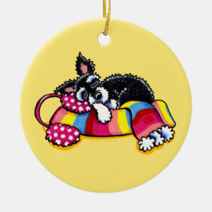 Ornement En Céramique Réchauffez Petit Schnauzer