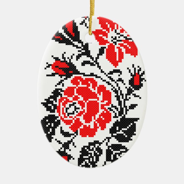 Ornement En Céramique Red & Black Rose cross-stitch Russian Pattern (Devant)