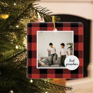 Ornement En Céramique Red Buffalo Plaid Meilleur Cadeau Grand-Mère Avec 