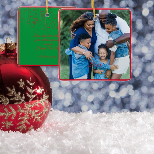 Ornement En Céramique Red Christmas Green photo voeux (Créateur téléchargé)