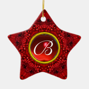 Ornement En Céramique RED DAHLIA RUBY Étoile MONOGRAMME