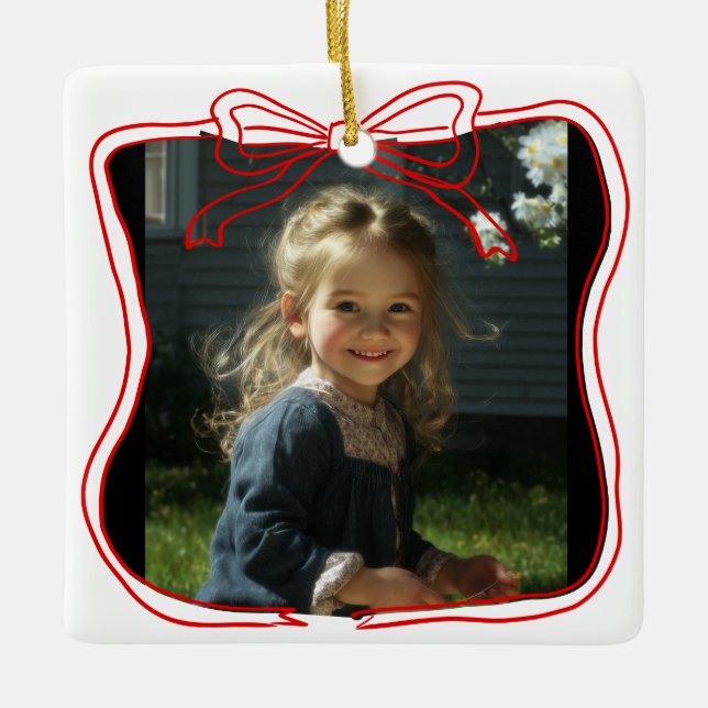 Ornement En Céramique Red Doodle Bow Frame Custom Photo (Devant)