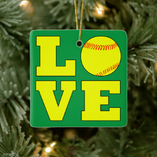 Ornement En Céramique Red et Green Softball Amour réversible Noël
