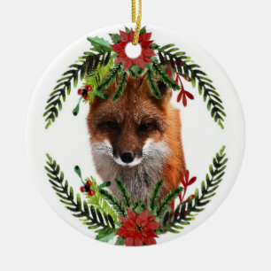 Ornement En Céramique Red Fox Christmas Wildlife Ornament, 2 côtés