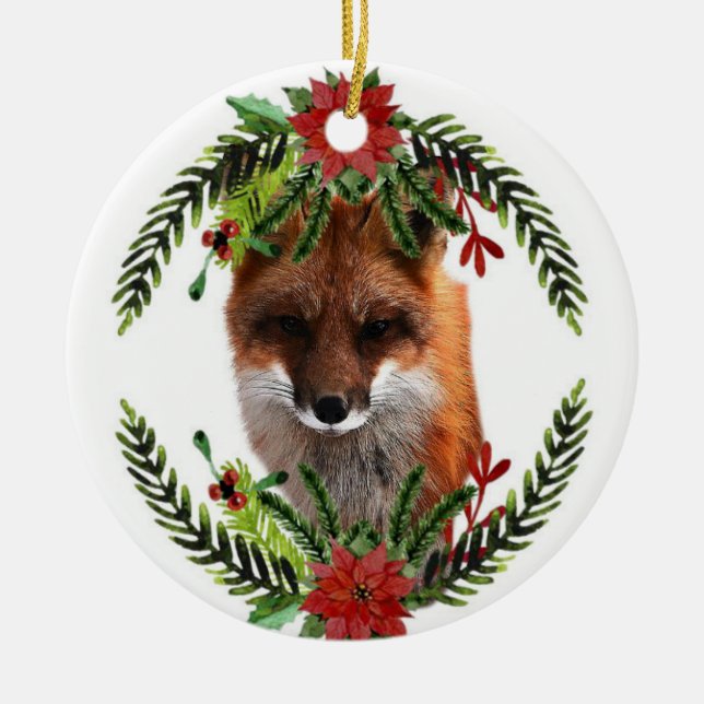 Ornement En Céramique Red Fox Christmas Wildlife Ornament, 2 côtés (Devant)