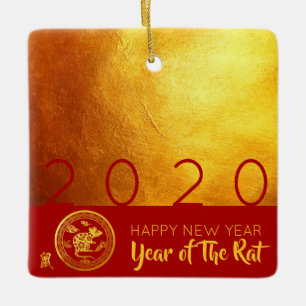 Ornement En Céramique Red Gold Chinese Rat coupé en papier 2020 SqCO