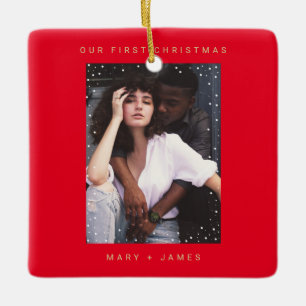 Ornement En Céramique Red Gold Modern Merry et Marié photo