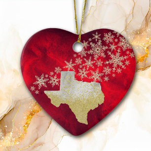 Ornement En Céramique Red Gold Snowflake Texas Heart