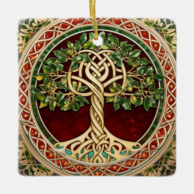 Ornement En Céramique Red Green Tree of Life Celtic Knot (Devant)